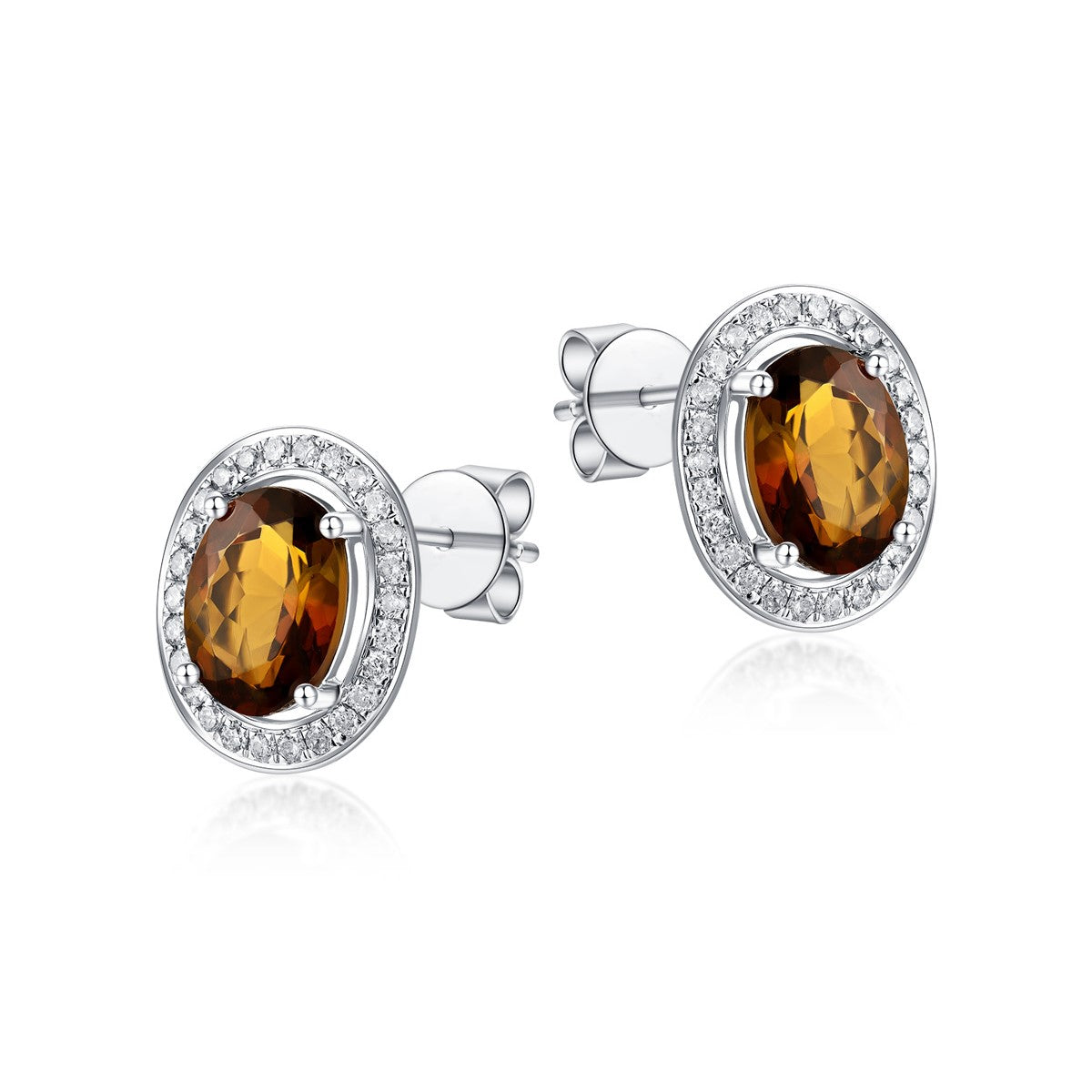 Nature Golden-brown Tourmaline Earrings With Diamond