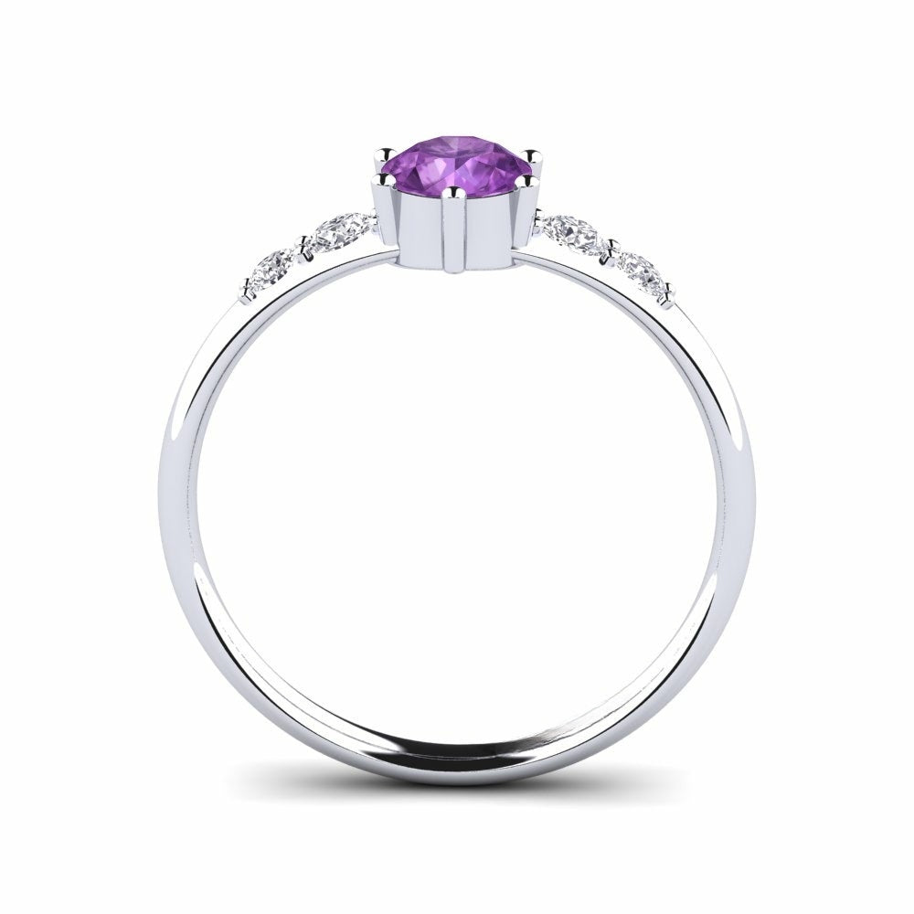 Nature Amethyst Six-prong With Diamond On The Band Ring