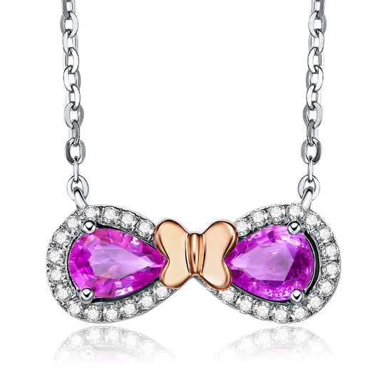 Nature Purple pink Sapphire Necklace Set with 18K White Gold and Diamond